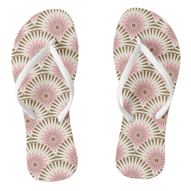 Sunrise retro flower - pink & brown flip flops (Footbed)
