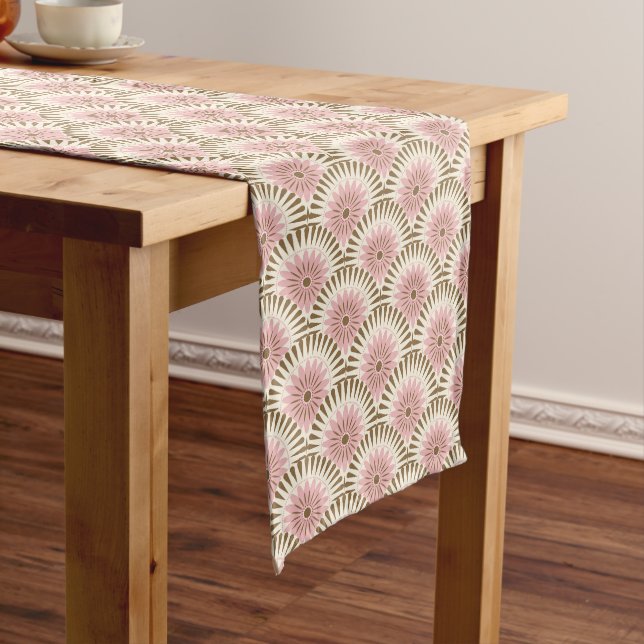 Sunrise retro flower - pink & brown long table runner (In Situ)