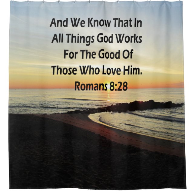 SUNRISE ROMANS 8:28 SCRIPTURE VERSE SHOWER CURTAIN (Front)
