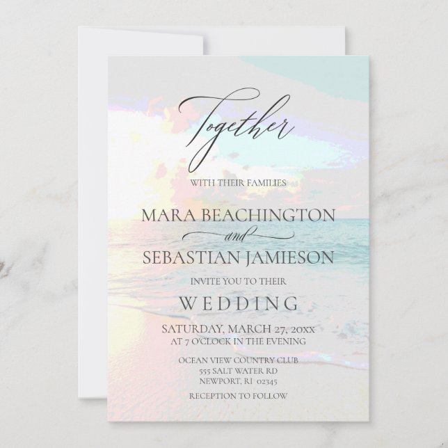 *~* Sunrise Romantic Pastel Beach Sunset  Wedding Invitation (Front)