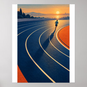 Sunrise Runner Blue Track Running Motivation Poster