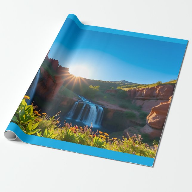 Sunrise Sandstone Waterfall Landscape Wrapping Paper (Unrolled)