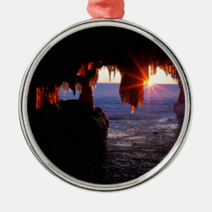 Sunrise Sea Caves Apostle Islands Wisconsin Metal Tree Decoration