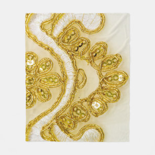 Sunrise Sequins: Golden Lace Elegance Fleece Blanket