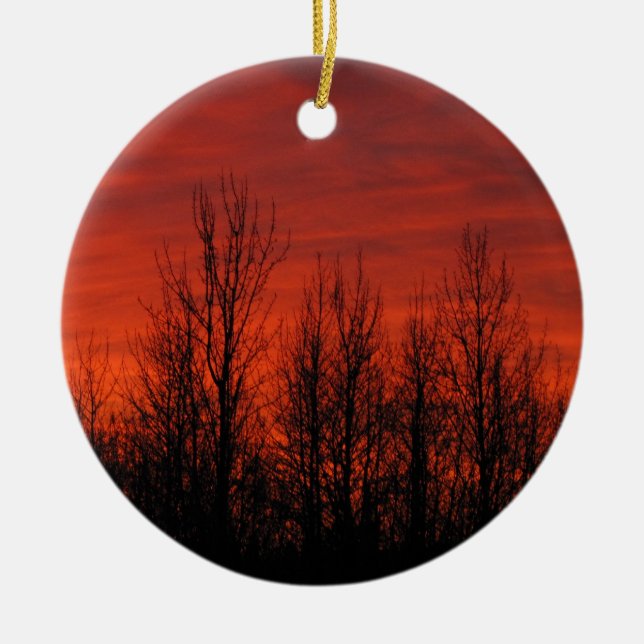 Sunrise Silhouette Ceramic Tree Decoration (Front)