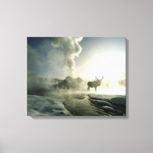 Sunrise Silhouette of Elk at Castle Geyser Canvas Print