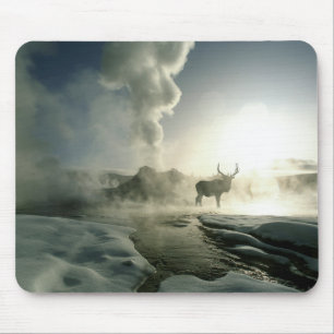 Sunrise Silhouette of Elk at Castle Geyser Mouse Mat