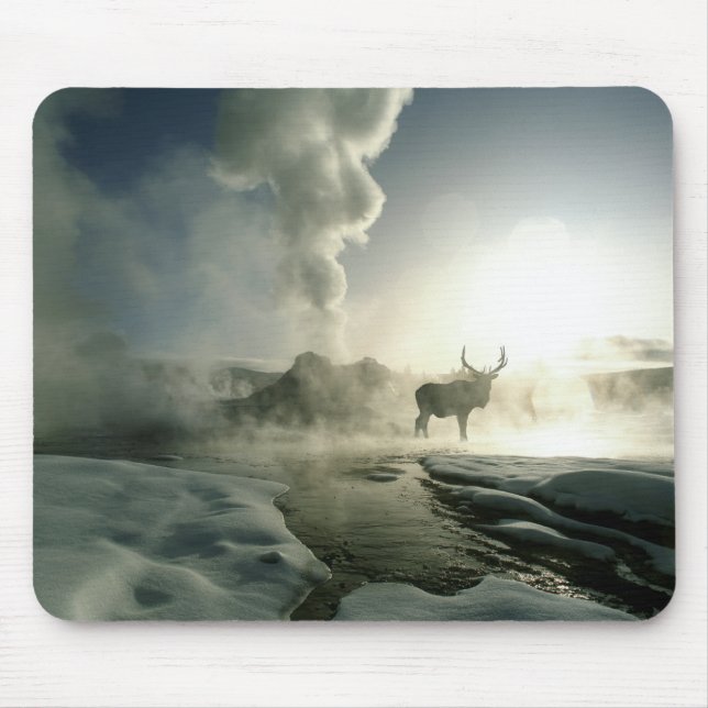 Sunrise Silhouette of Elk at Castle Geyser Mouse Mat (Front)