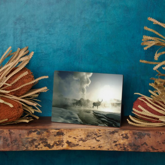 Sunrise Silhouette of Elk at Castle Geyser Plaque (Side)