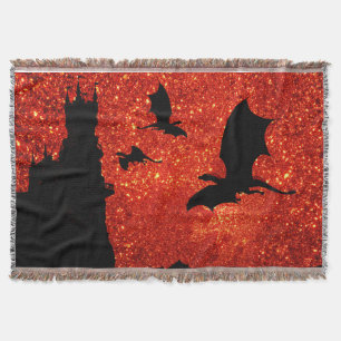Sunrise sparkle/glitter, dragon, mountain Castle Throw Blanket