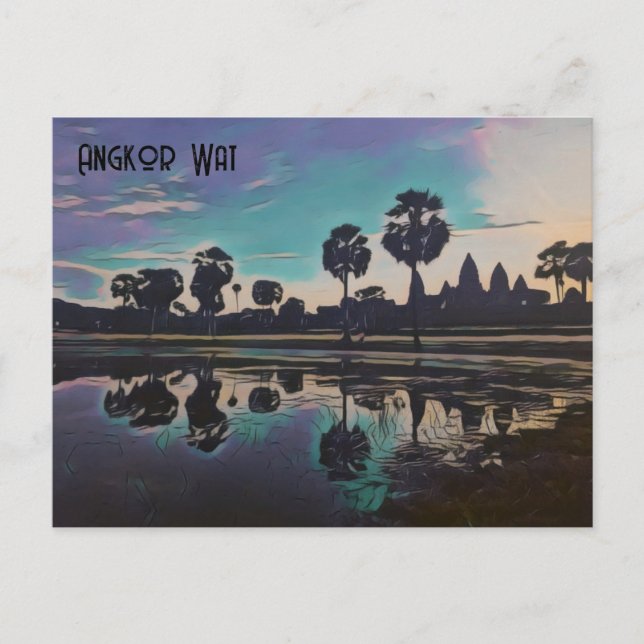 Sunrise Stylised Angkor Wat Temples Postcard (Front)
