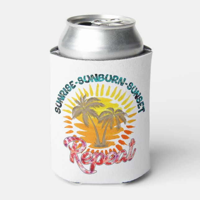 Sunrise-Sunburn-Sunset-Repeat | Golden Palm Trees Can Cooler (Can Front)