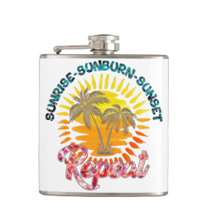 Sunrise-Sunburn-Sunset-Repeat Golden Palm Trees Hip Flask