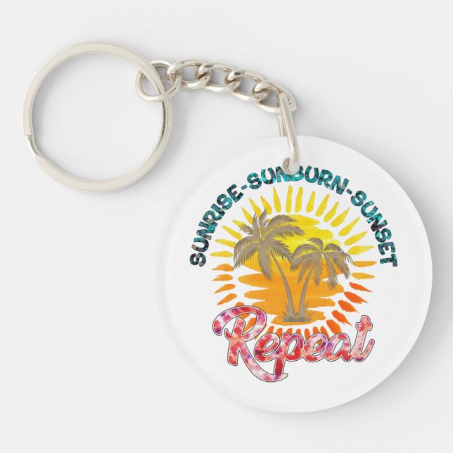 Sunrise-Sunburn-Sunset-Repeat | Golden Palm Trees Key Ring (Front)