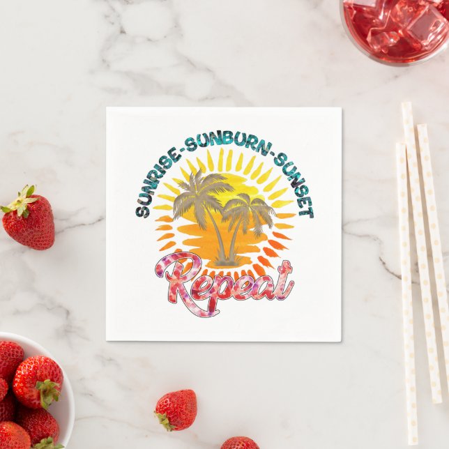 Sunrise-Sunburn-Sunset-Repeat | Golden Palm Trees Napkin (Insitu)