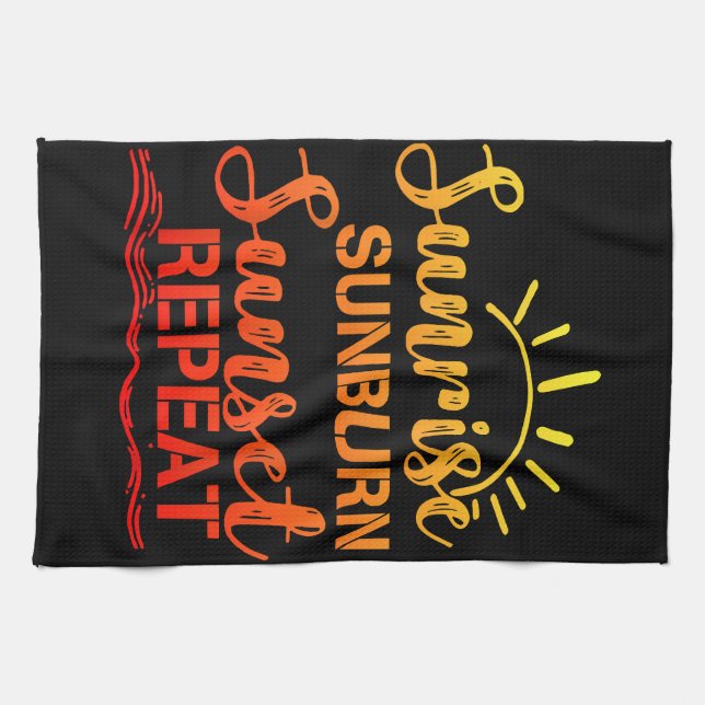 Sunrise Sunburn Sunset Repeat Retro Summer Tea Towel (Horizontal)