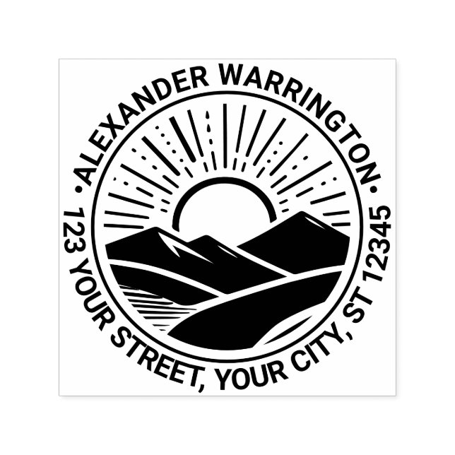 Sunrise Sunset Behind Mountains #2 Name Address Self-inking Stamp (Design)