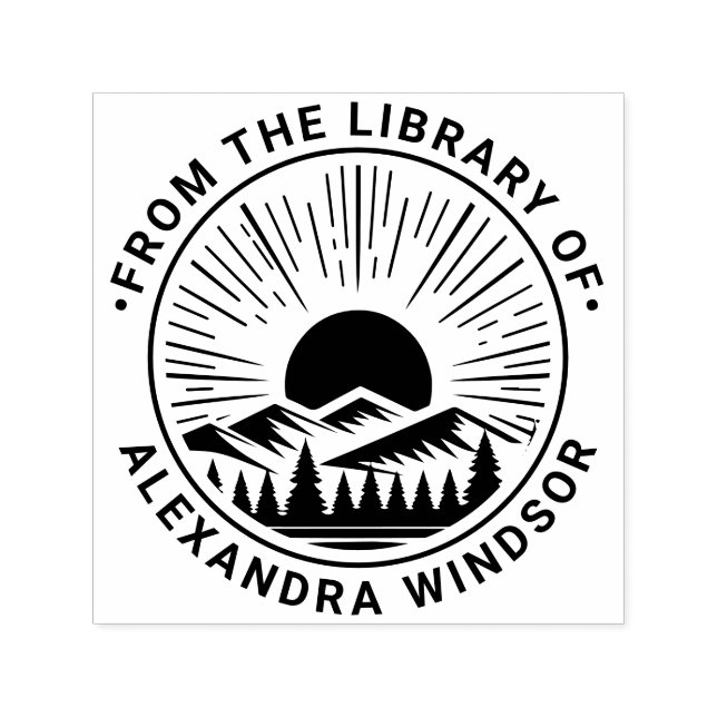 Sunrise Sunset Behind Mountains Library Book Name Self-inking Stamp (Design)