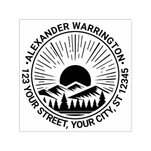 Sunrise Sunset Behind Mountains Name Retn Address Self-inking Stamp