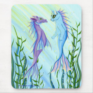 Sunrise Swim, Sea Dragon & Mermaid Cat Fantasy Art Mouse Mat