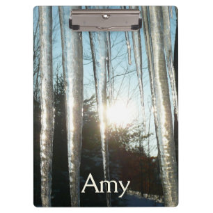 Sunrise Through Icicles Winter Nature Photography Clipboard