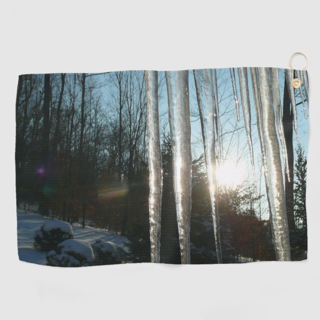 Sunrise Through Icicles Winter Nature Photography Golf Towel (Horizontal)