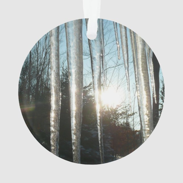 Sunrise Through Icicles Winter Nature Photography Ornament (Back)
