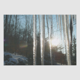 Sunrise Through Icicles Winter Nature Photography Tissue Paper