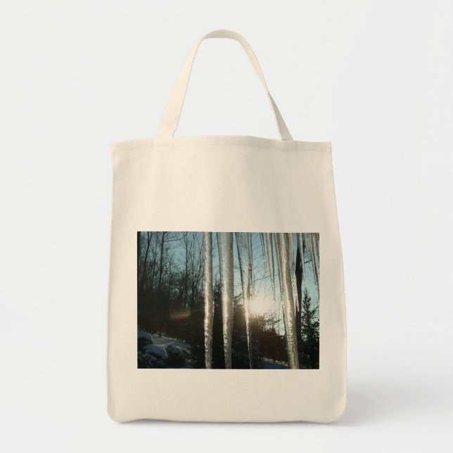 Sunrise Through Icicles Winter Nature Photography Tote Bag (Front)