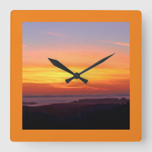 Sunrise to Sunset Orange Square Wall Clock