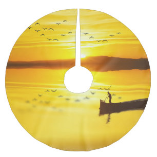 Sunrise Traditional Fishmonger Boat Brushed Polyester Tree Skirt