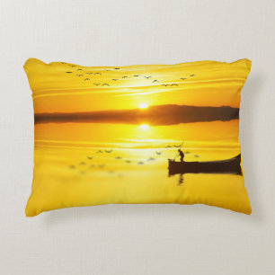 Sunrise Traditional Fishmonger Boat Decorative Cushion