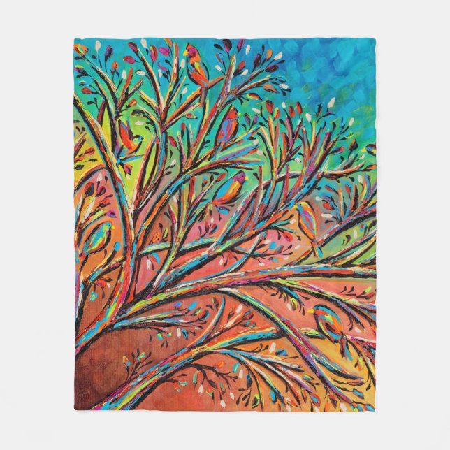 Sunrise Treetop Birds II Fleece Blanket (Front)