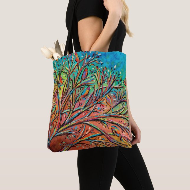 Sunrise Treetop Birds II Tote Bag (Close Up)