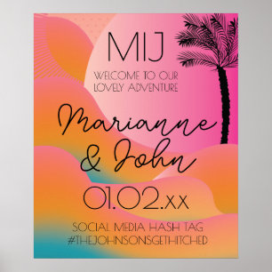 Sunrise Tropical Beach Wedding Ombre Pink Welcome Poster