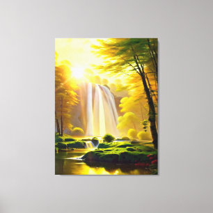 Sunrise Waterfall Trees River Beautiful Landscape Canvas Print