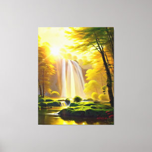 Sunrise Waterfall Trees River Beautiful Landscape Canvas Print