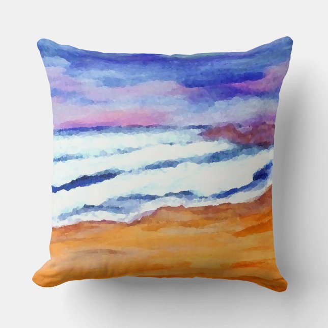 Sunrise Waves Sea Beach Decor Pillow (Front)