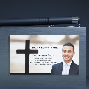 Sunrise White Black Cross Pastor Photo Business Card
