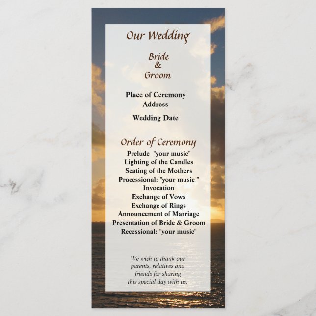 Sunrise With Clouds St. Martin Wedding Program Programme (Front)