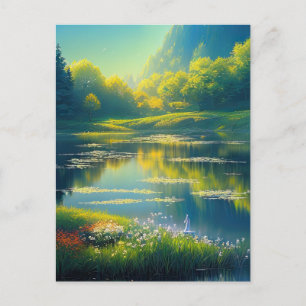 Sunrise's Magic over the Green Landscape Postcard