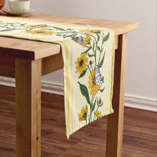 Sunroot floral stripe on off white short table runner