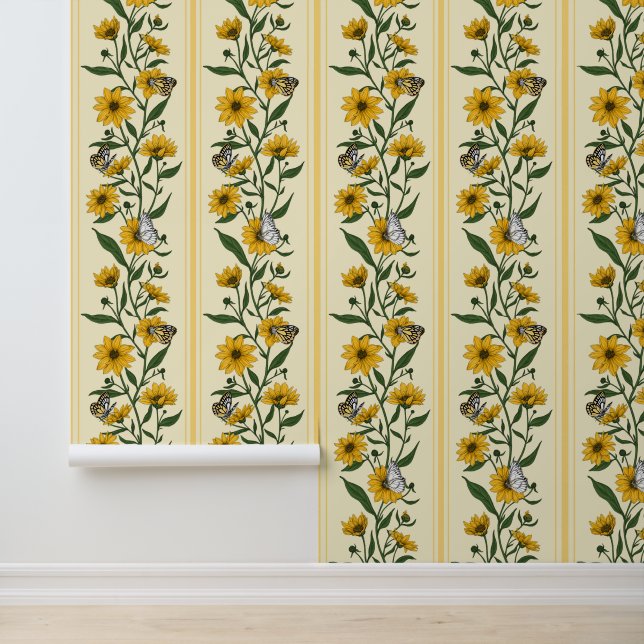 Sunroot floral stripe on off white wallpaper (Application)