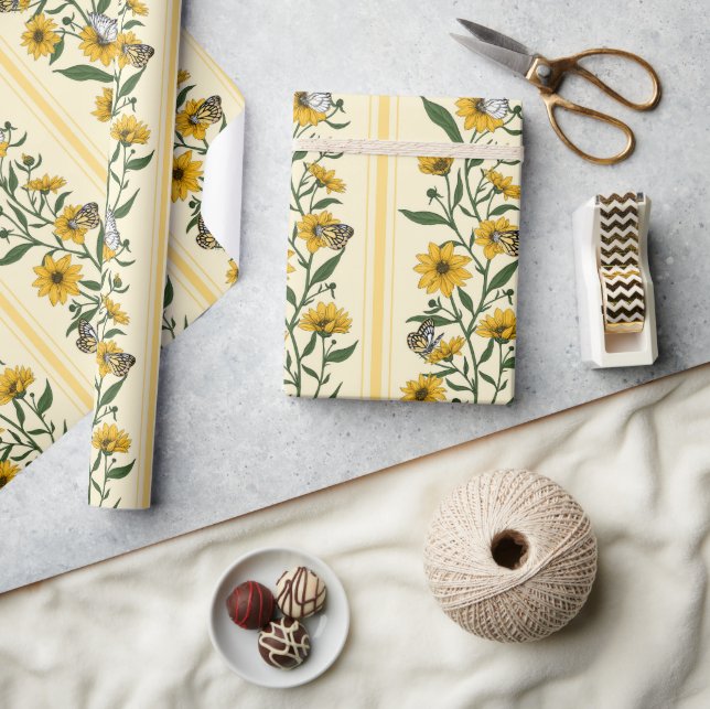 Sunroot floral stripe on off white wrapping paper (Crafts)