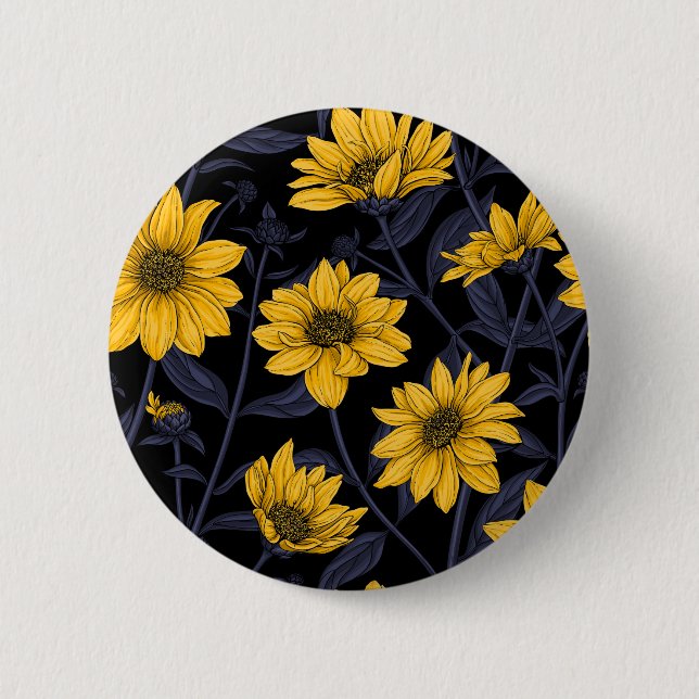 Sunroot, wild sunflower in yellow and blue 6 cm round badge (Front)