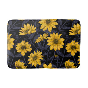 Sunroot, wild sunflower in yellow and blue bath mat