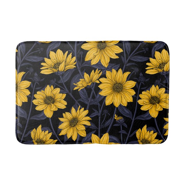 Sunroot, wild sunflower in yellow and blue bath mat (Front)