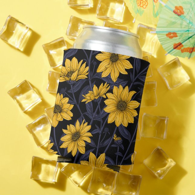 Sunroot, wild sunflower in yellow and blue can cooler (In Situ Summer)