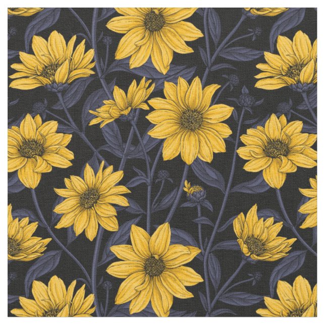 Sunroot, wild sunflower in yellow and blue fabric (Close Up)