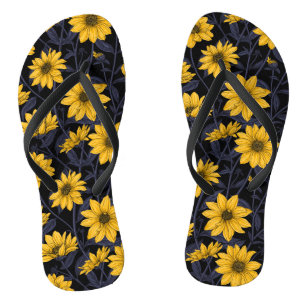 Sunroot, wild sunflower in yellow and blue flip flops